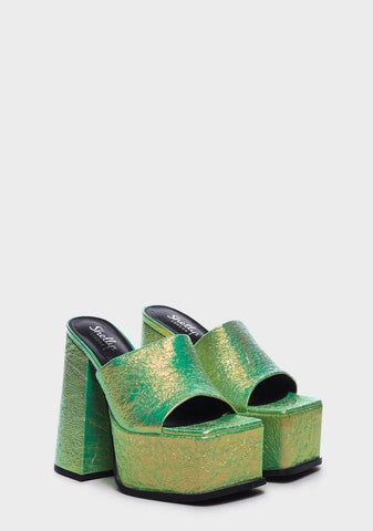 Lime Sagittarius Metallic Platform Mules