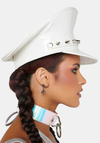 Spiked White Patent Captain Hat