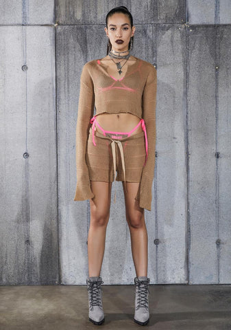 Snare Tan Sheer Knit Shorts