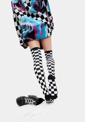Wild Game Checkered Knee High Socks