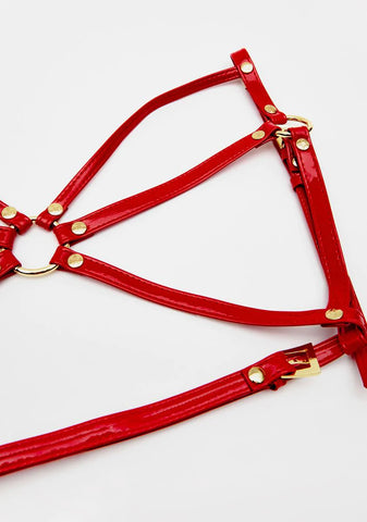 Red Open Harness Bra Top