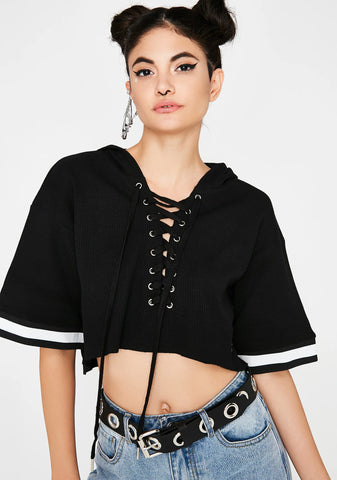 Ink Cuddle Champ Cropped Lace-Up Hoodie