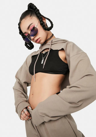 Mocha Raw Edged Cut Out Hoodie