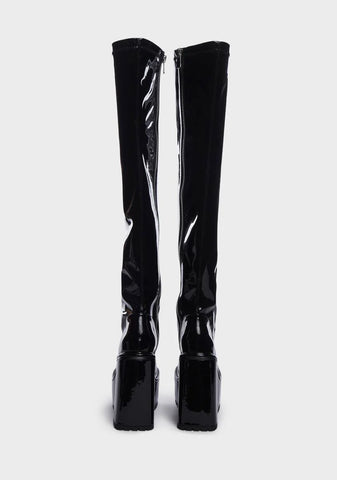 Midnight Electric Veins Thigh High Boots