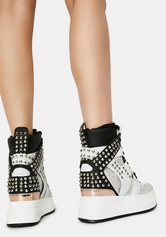 White Quince Studded Wedge Sneakers