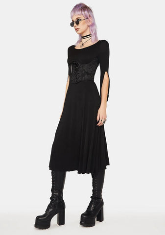 Round Neck Drip Sleeve Knit Dress