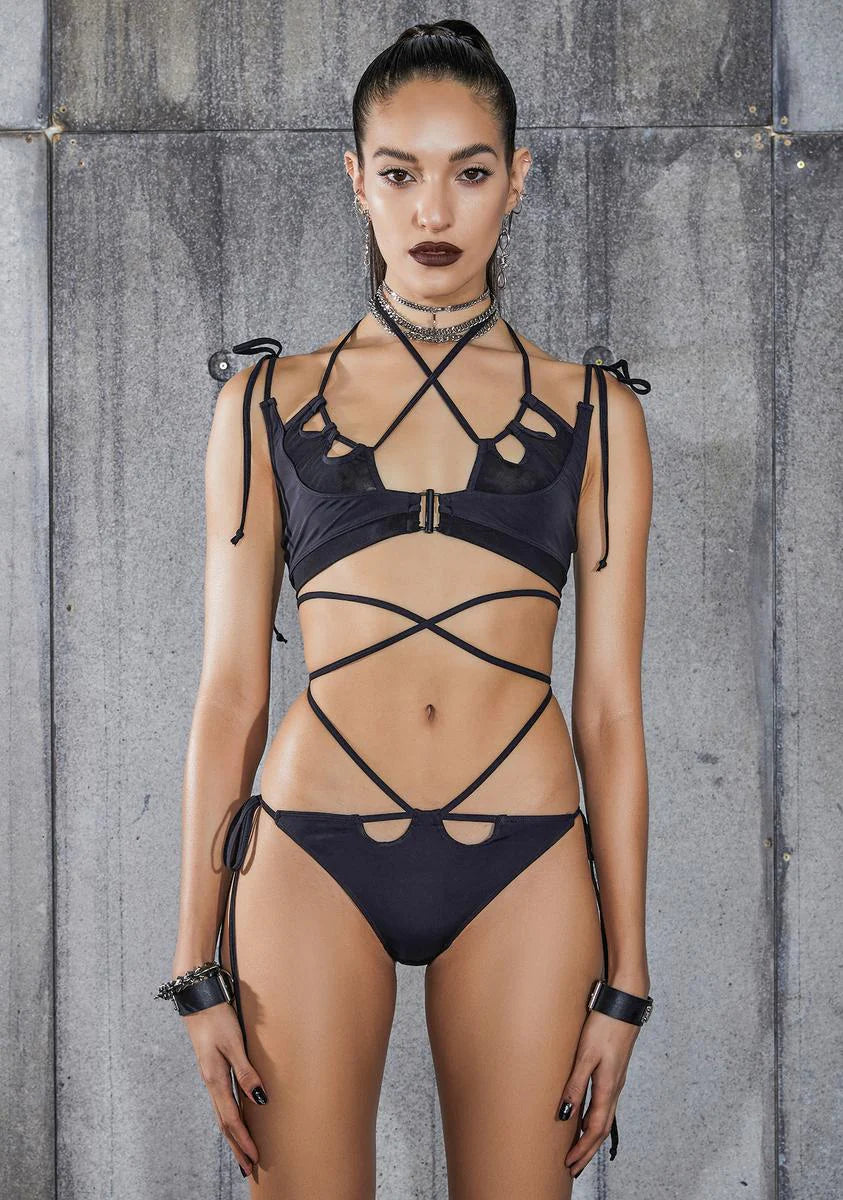 Snare Cut-Out Tie Strap Bikini Set