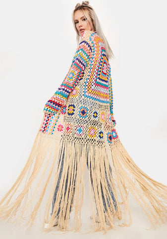 Taupe Be The Change Crochet Duster