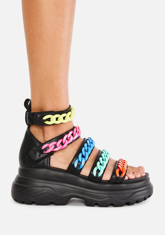 Rainbow Strident Chain Gladiator Sandals
