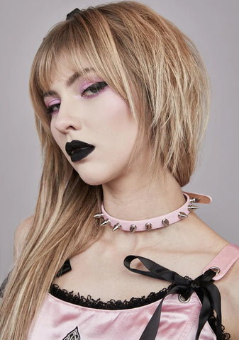 Pink Spiked Vegan Leather Choker