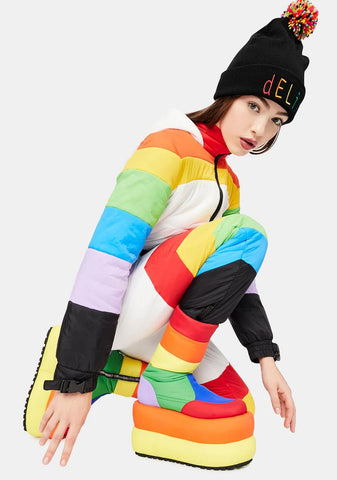 Sweet Retreat Platform Puffer Boots - Rainbow