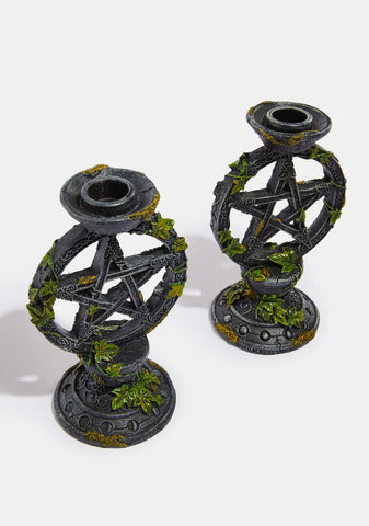 Wiccan Pentagram Candlesticks Set