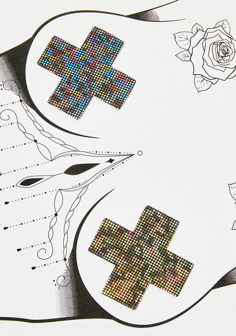 Silver Shattered Glass Disco Ball Glitter Cross Pasties