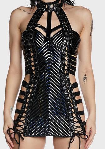 Rude Awakening Mini Dress - Black Holo