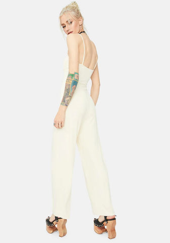 Blanc Ready Or Not Ribbed Tie Front Jumpsuit