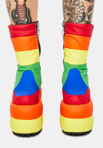 Sweet Retreat Platform Puffer Boots - Rainbow