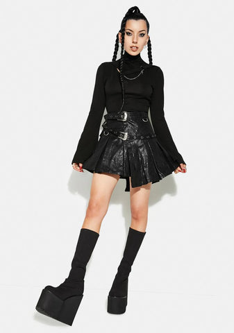 Asymmetrical Pleated Belt Skirt
