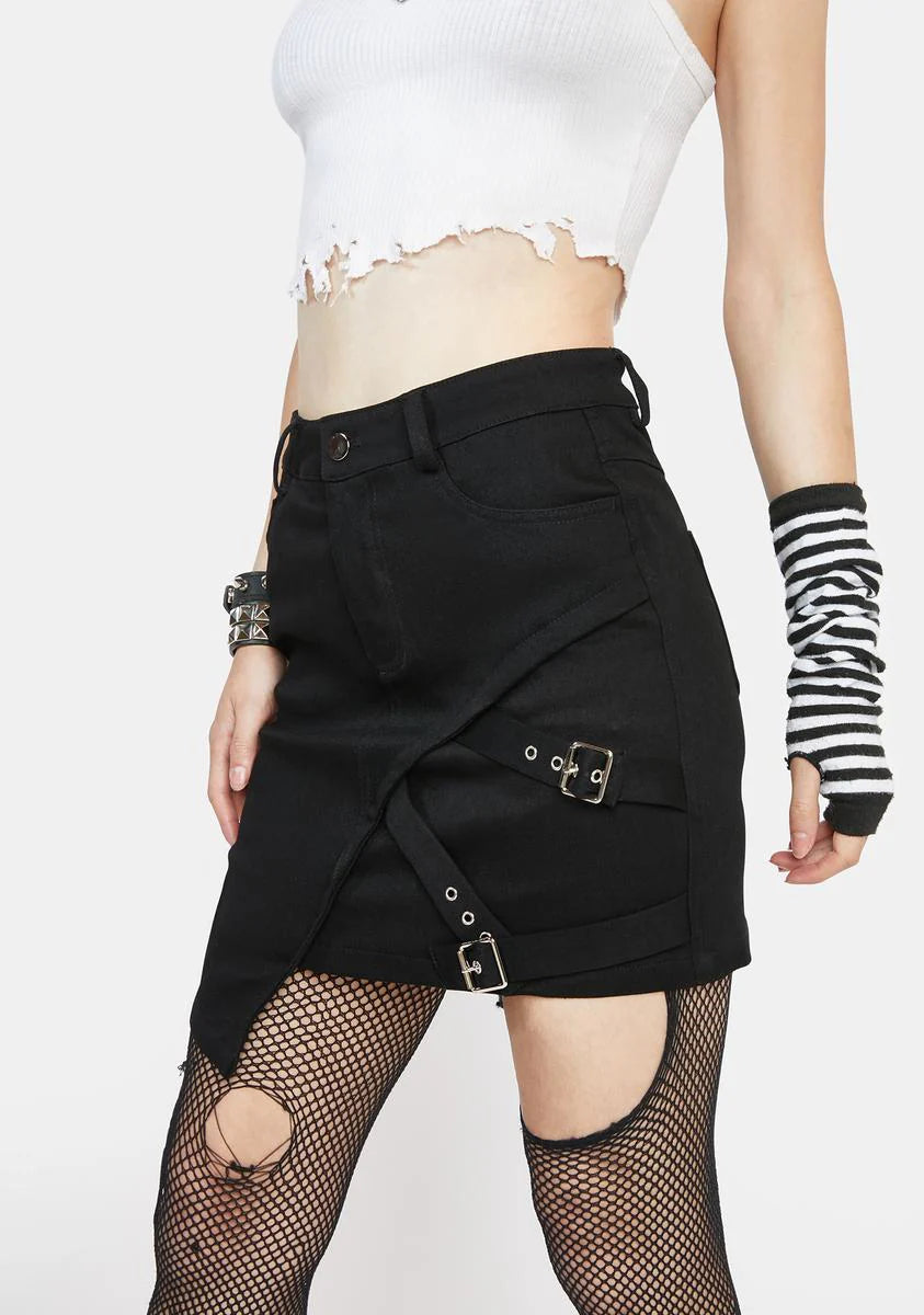 Asymmetric Denim Mini Skirt