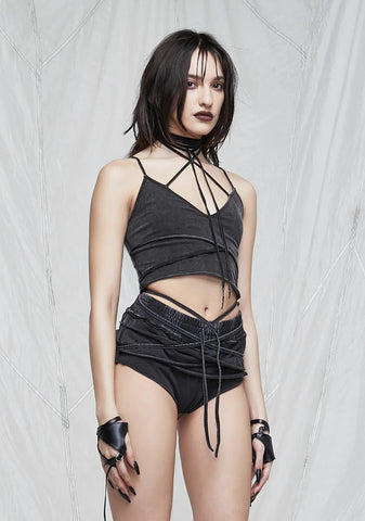 Synth Layered Crop Tank With Logo Charm Wrap Straps