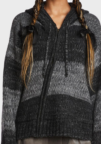 Carbon Zip Up Hood Knit Cardigan
