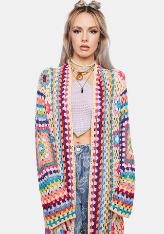 Taupe Be The Change Crochet Duster