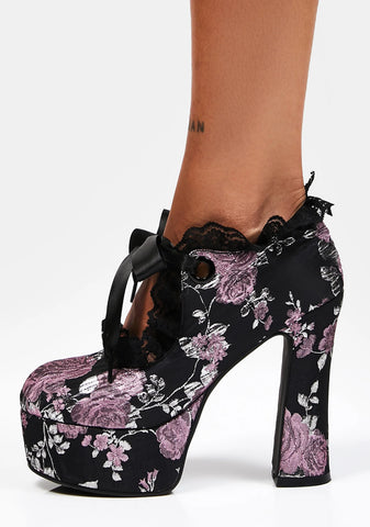 Mauve Fanged Faerie Brocade Mary Janes