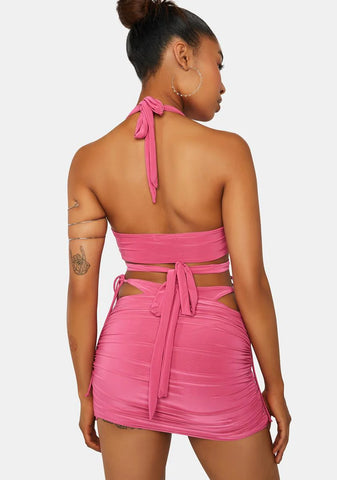 Paradise Pink Exposed Waist Ruched Mini Skirt