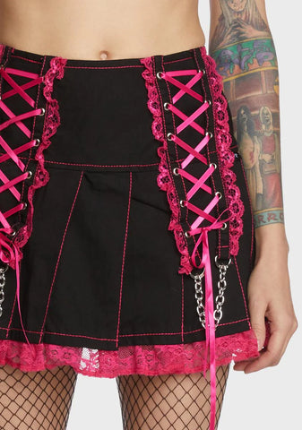 Pink Lace Pleated Skirt