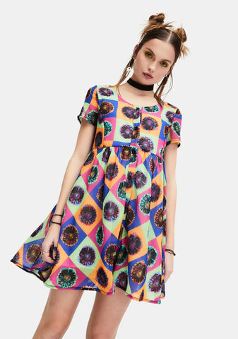 Neo-Psychedelic Chiffon Babydoll Dress