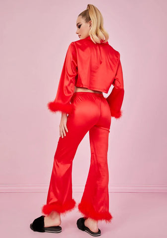 Crimson Lover's Quarrel Satin Pajama Bottoms