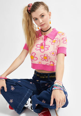 Retro Taste Floral Polo Sweater