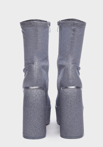 Silver Play Nice Platform Boots