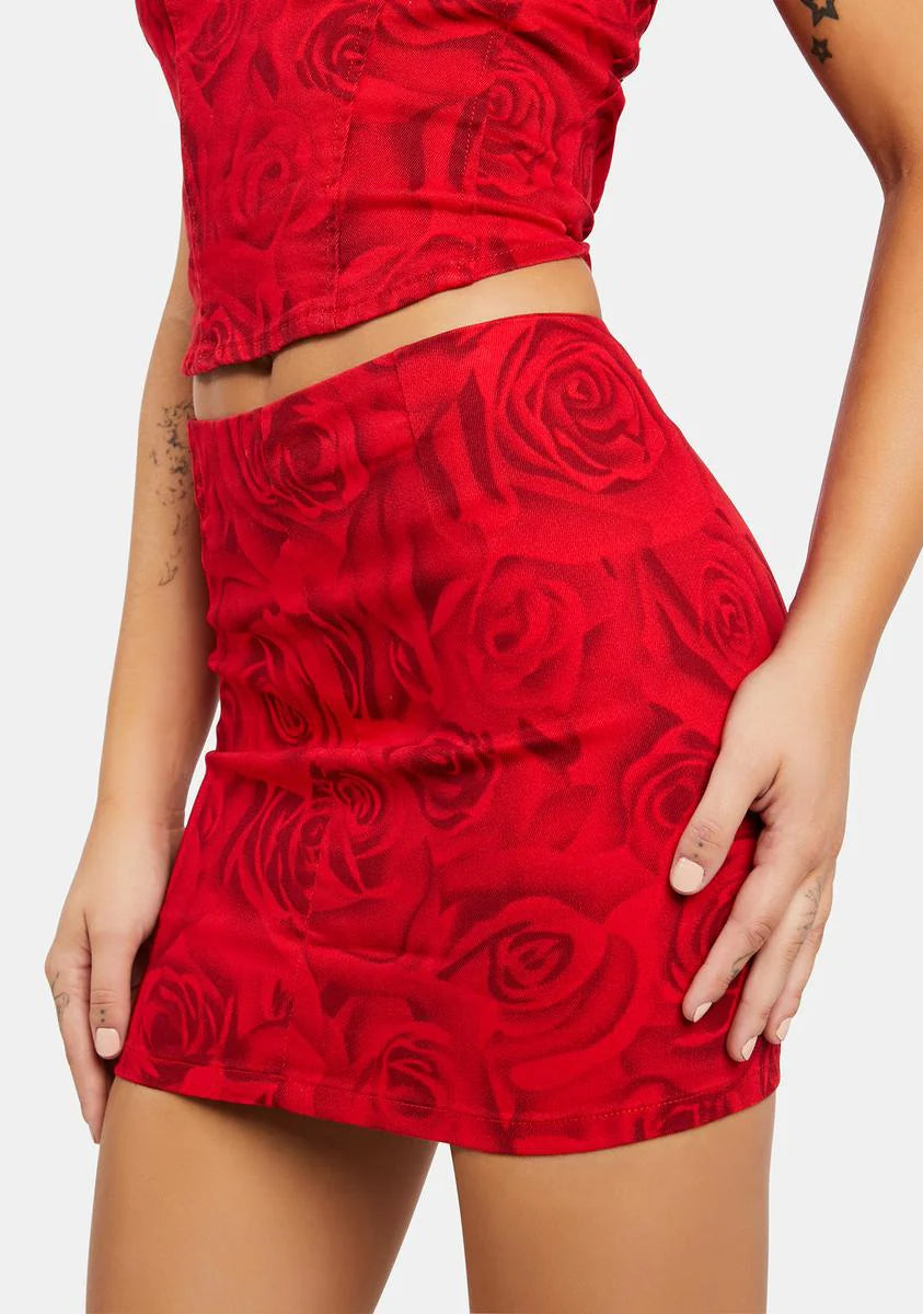 Rose Print Mini Skirt