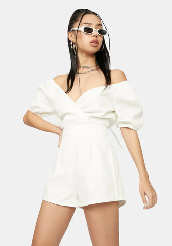 Bliss Theory Denim Puff Sleeve Romper