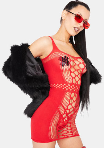 Cherry Self Assured Cutout Mini Dress