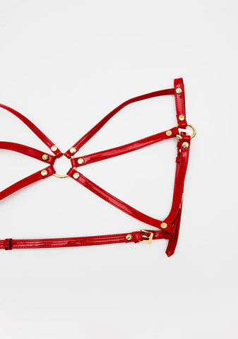 Red Open Harness Bra Top
