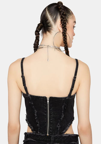 Angled Washed Denim Corset Top