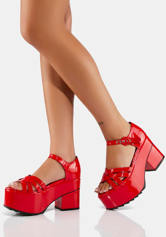 Red Patent Platform Sandals