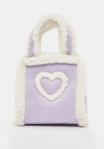 Purple Sophia Faux Fur Flower Mini Tote Bag