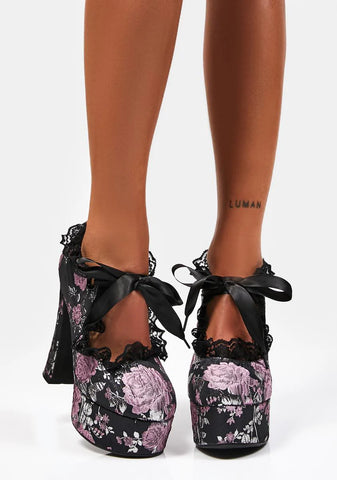 Mauve Fanged Faerie Brocade Mary Janes