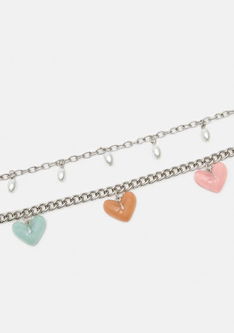 Delicate Hearts Layered Chain Necklace