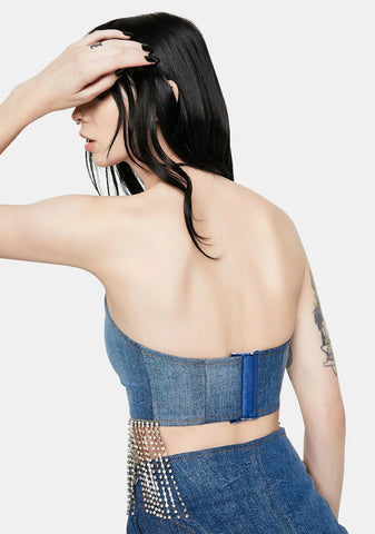 Without You Denim Fringe Bustier