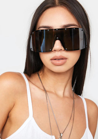 Atmosphere Oversized Silver Shield Sunglasses