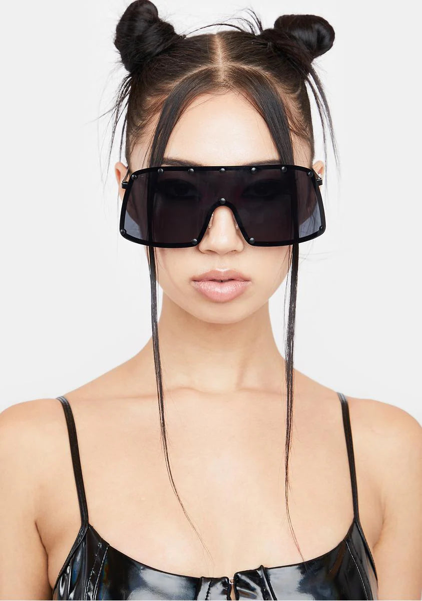 Atmosphere Oversized Black Shield Sunglasses