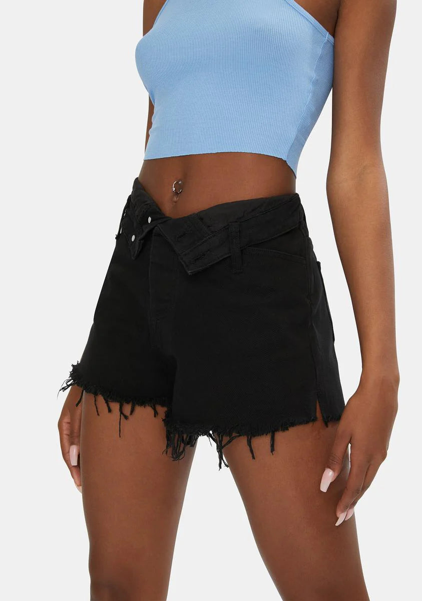 Black Easy Rider Cut Off Denim Shorts