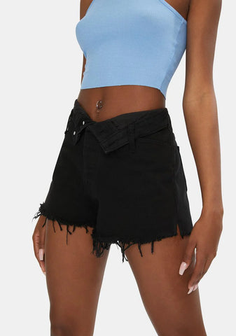 Black Easy Rider Cut Off Denim Shorts