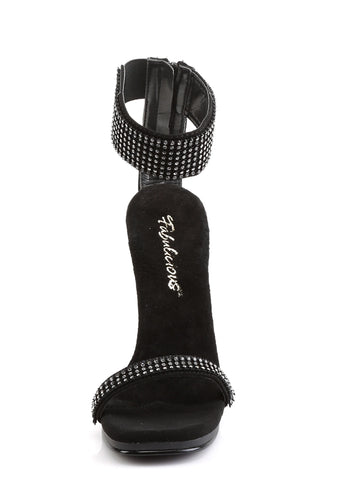 Chic-40 Platform Ankle Strap Rhinestone Sandals-Black