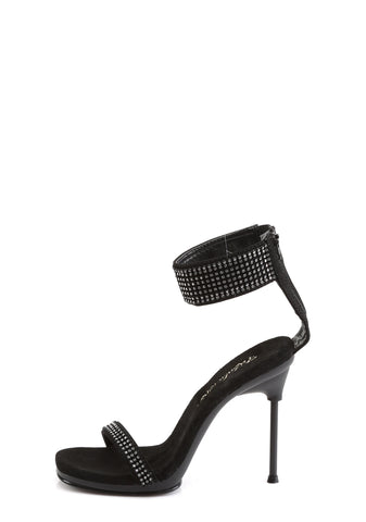 Chic-40 Platform Ankle Strap Rhinestone Sandals-Black