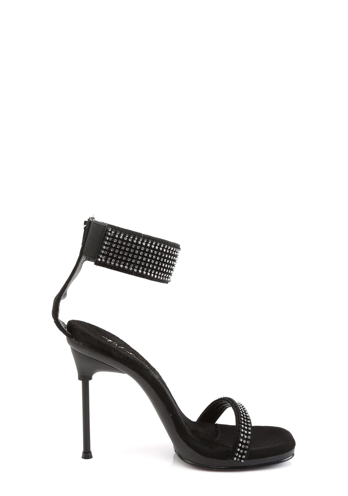 Chic-40 Platform Ankle Strap Rhinestone Sandals-Black