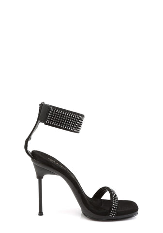 Chic-40 Platform Ankle Strap Rhinestone Sandals-Black